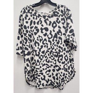 BOMBOM Womens Black White Animal Print Tunic Top Small Drop Shoulder Rounded Hem